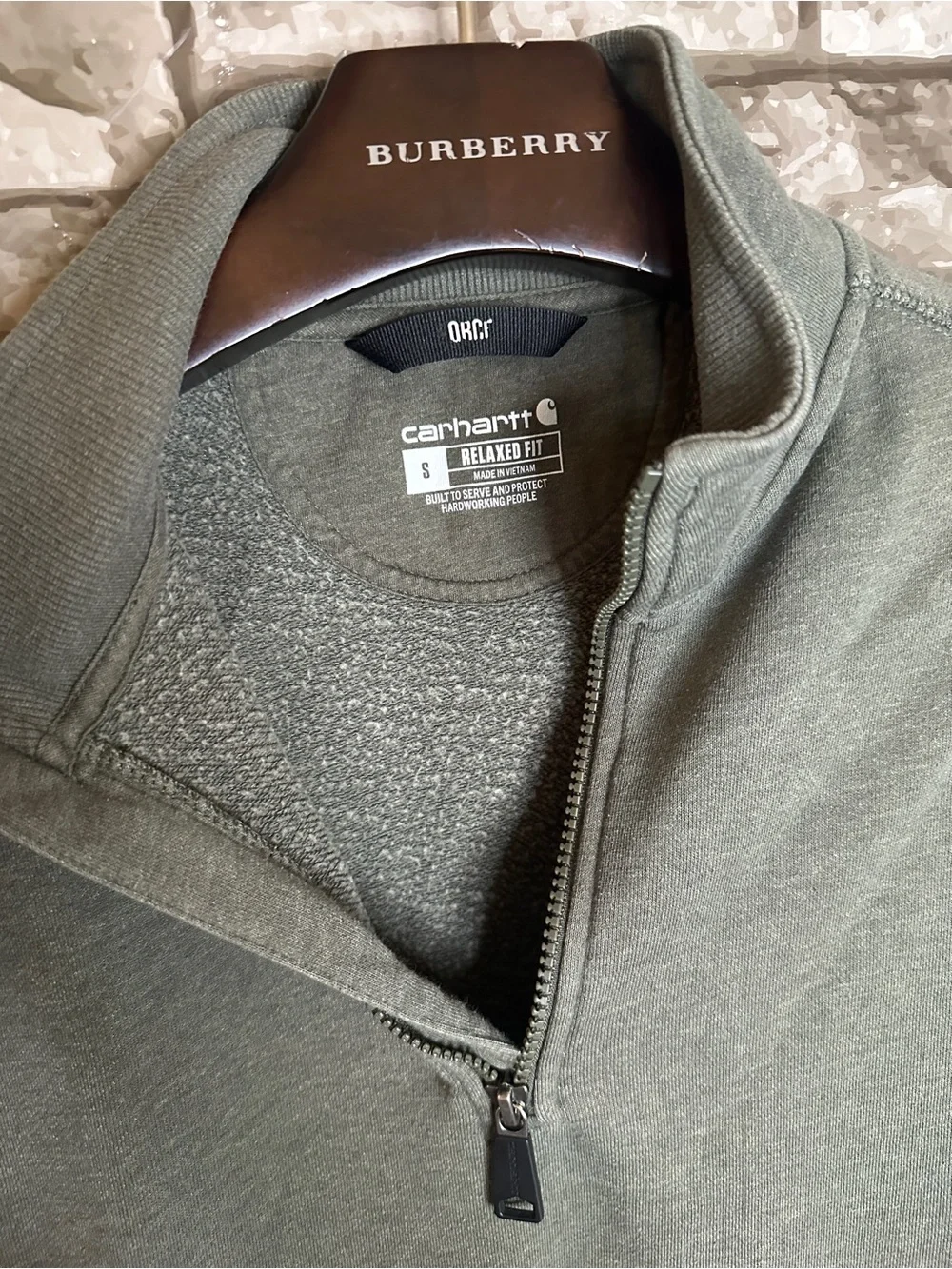 Carhartt Unisex Olive Green Quarter-Zip Sweatshirt Size Small